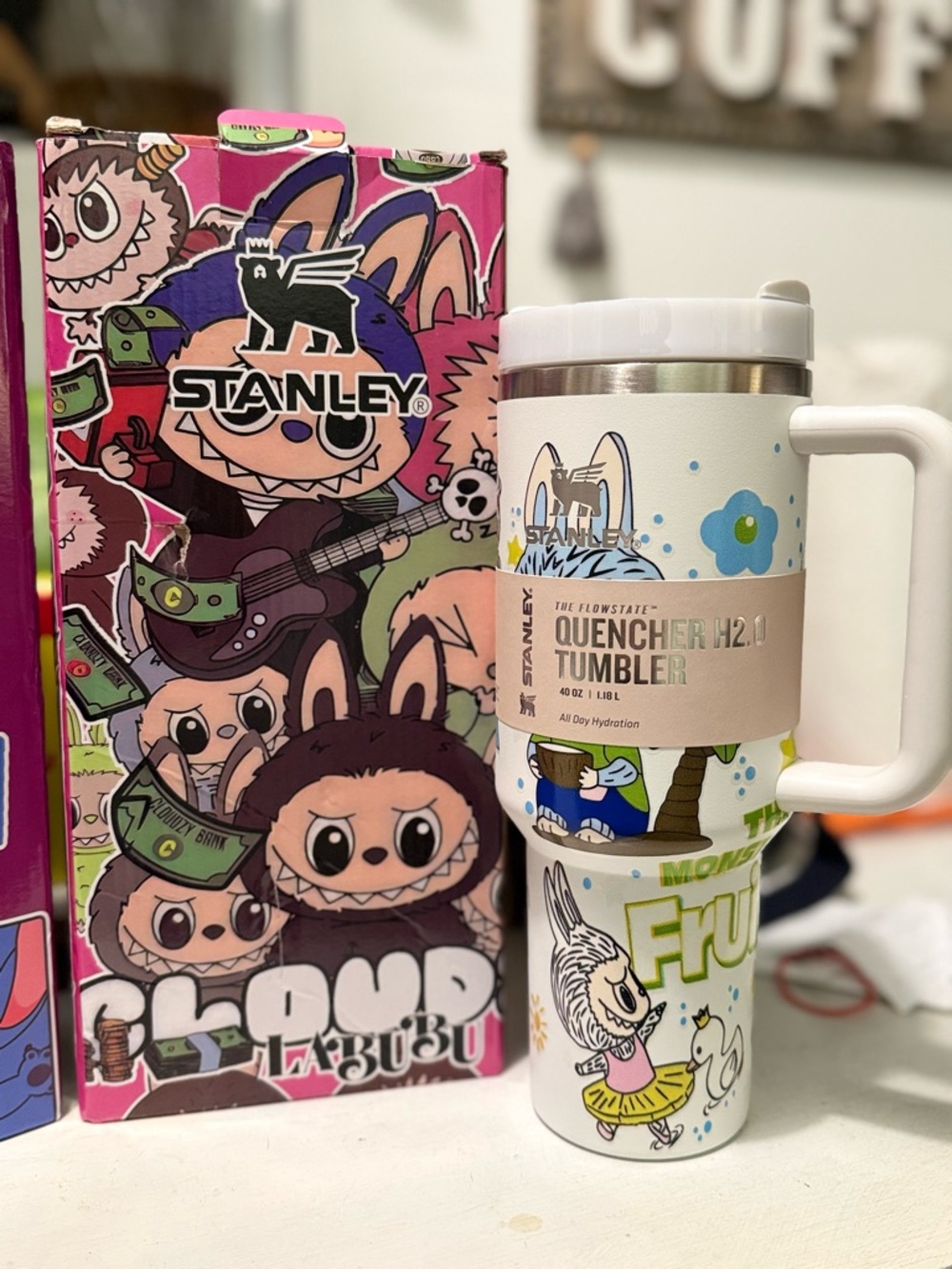 Stanley White Floral & Cartoon Handle Tumbler
